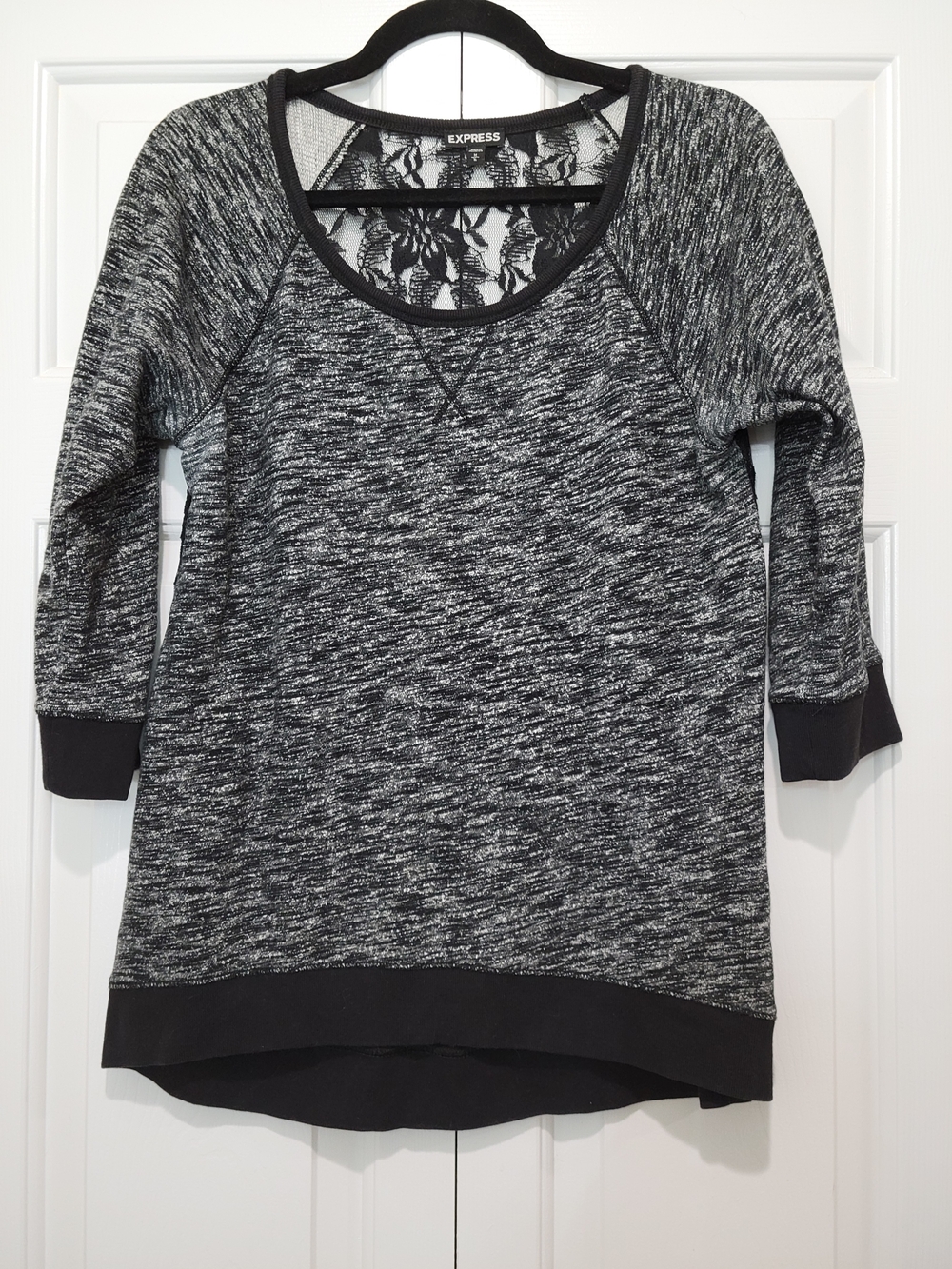 Express Black & Gray Marled Lace-Back Sweatshirt